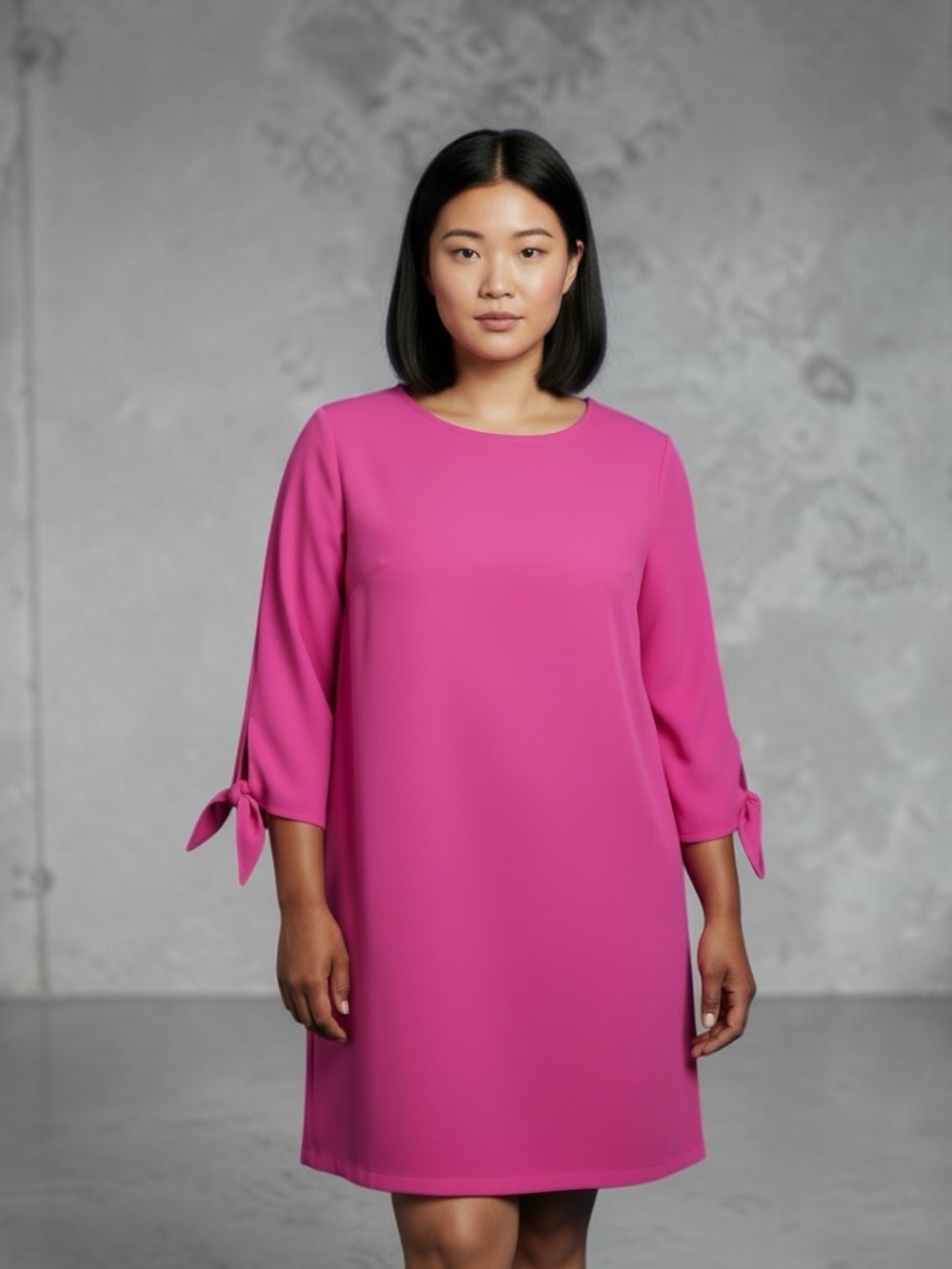 CeCe Hot Pink Shift Dress Tie Sleeve Career Classic Party